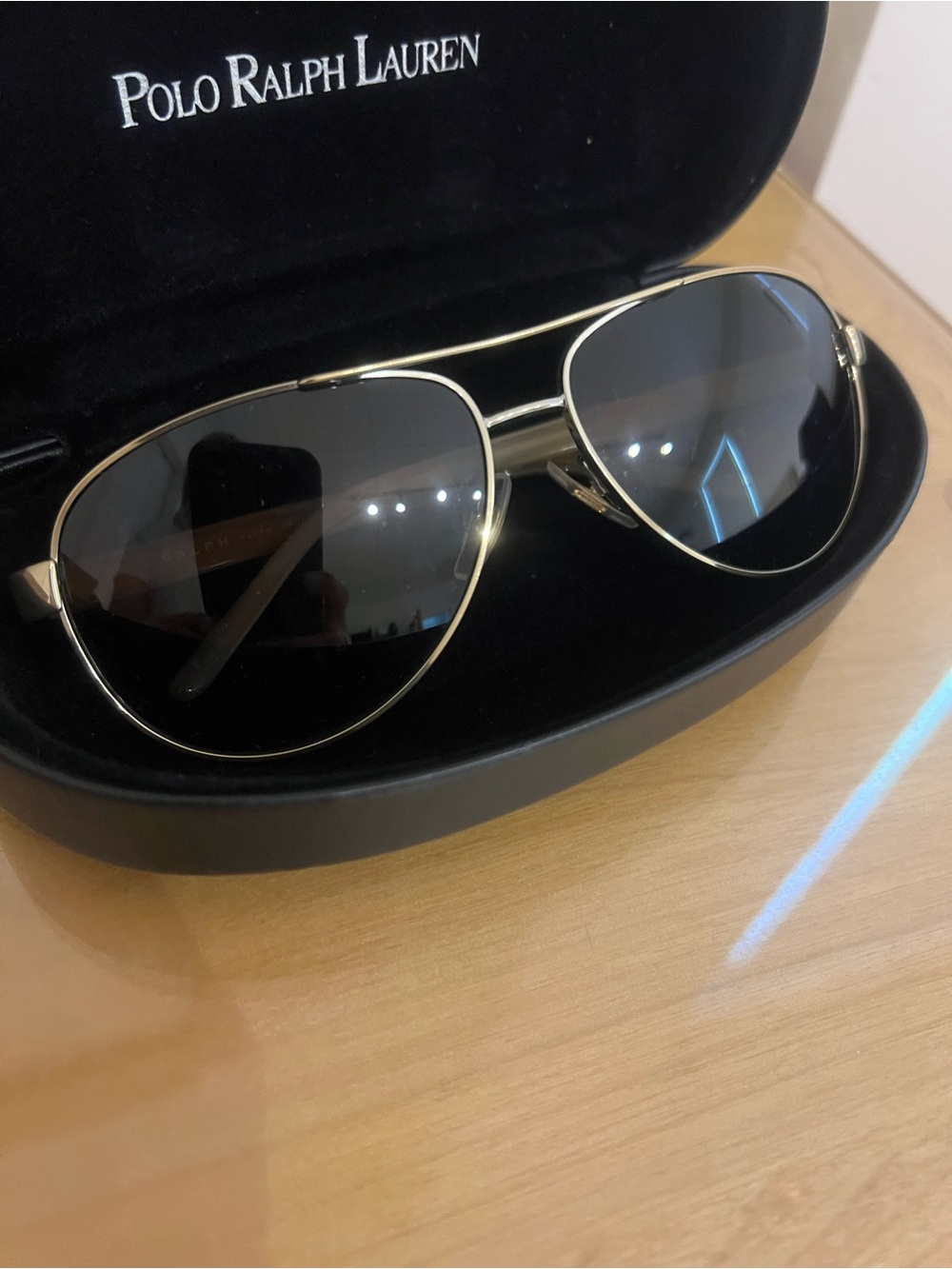 Polo by Ralph Lauren Gold Frame Black Lens Aviator Sunglasses
